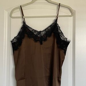 Elegant Brown Lace Trim Tank Top